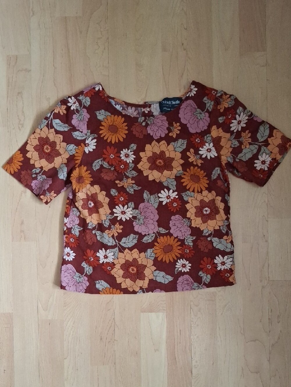 Modcloth X Princess Highway Retro Floral Boxy Cut Short Sleeve Linen Blend Top